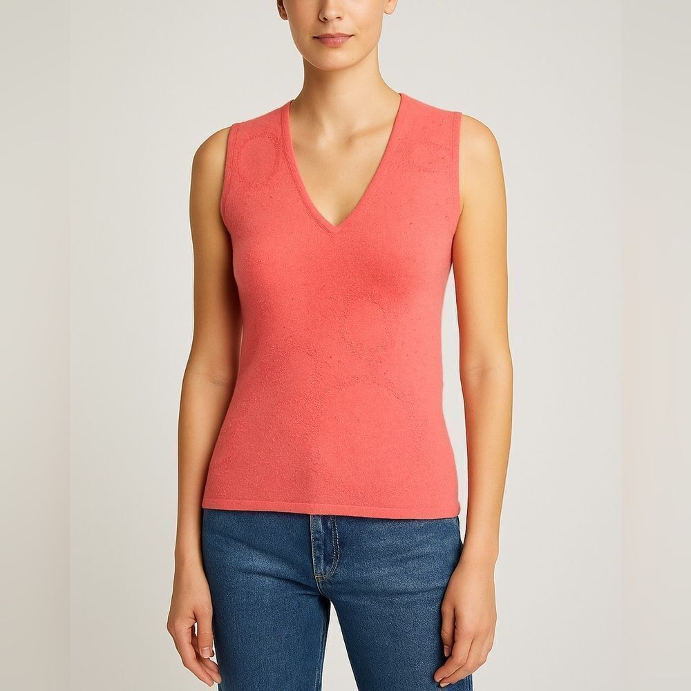 Cullen Pink Merino Wool Beaded Sleeveless V-Neck Knit Top Size M